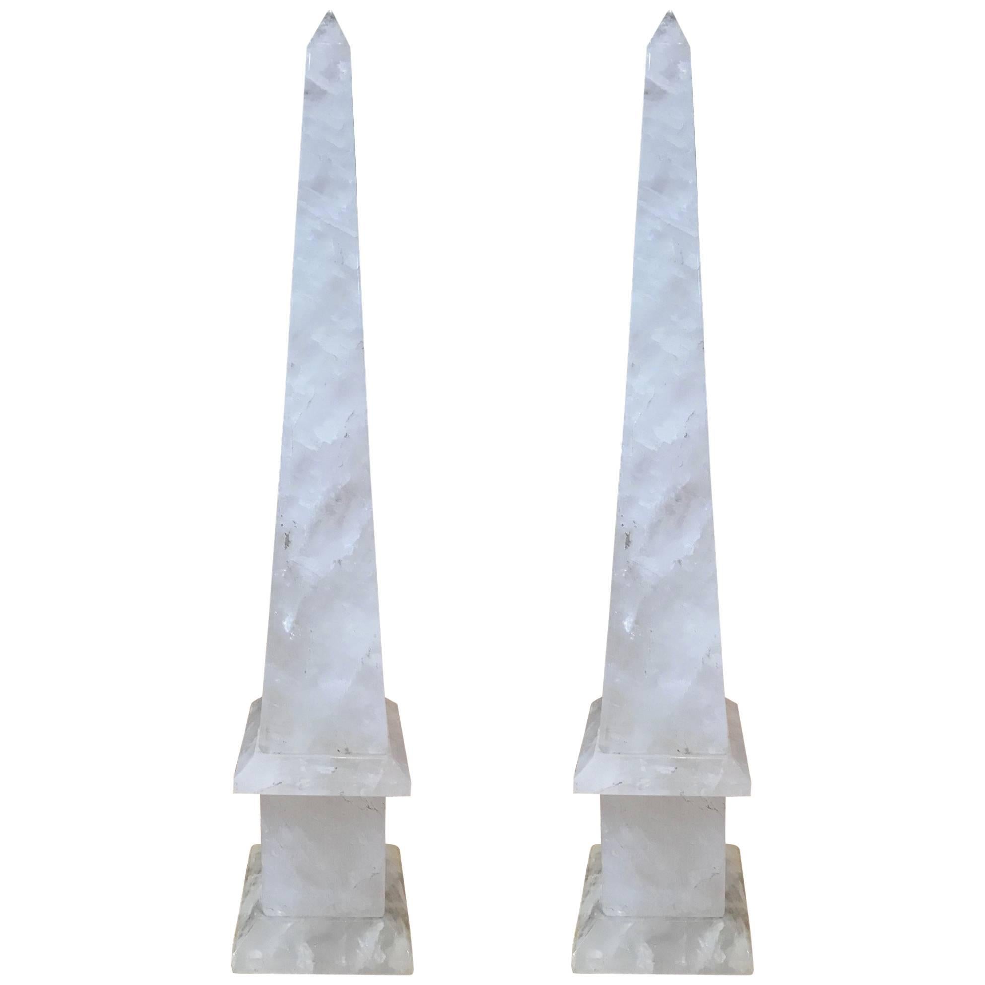Pair of 21" Rock Crystal Obelisks