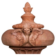 Pair of 21st-Century Agresti Jars with Angels Impruneta Terracotta