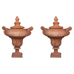 Pair of 21st-Century Agresti Jars with Angels Impruneta Terracotta