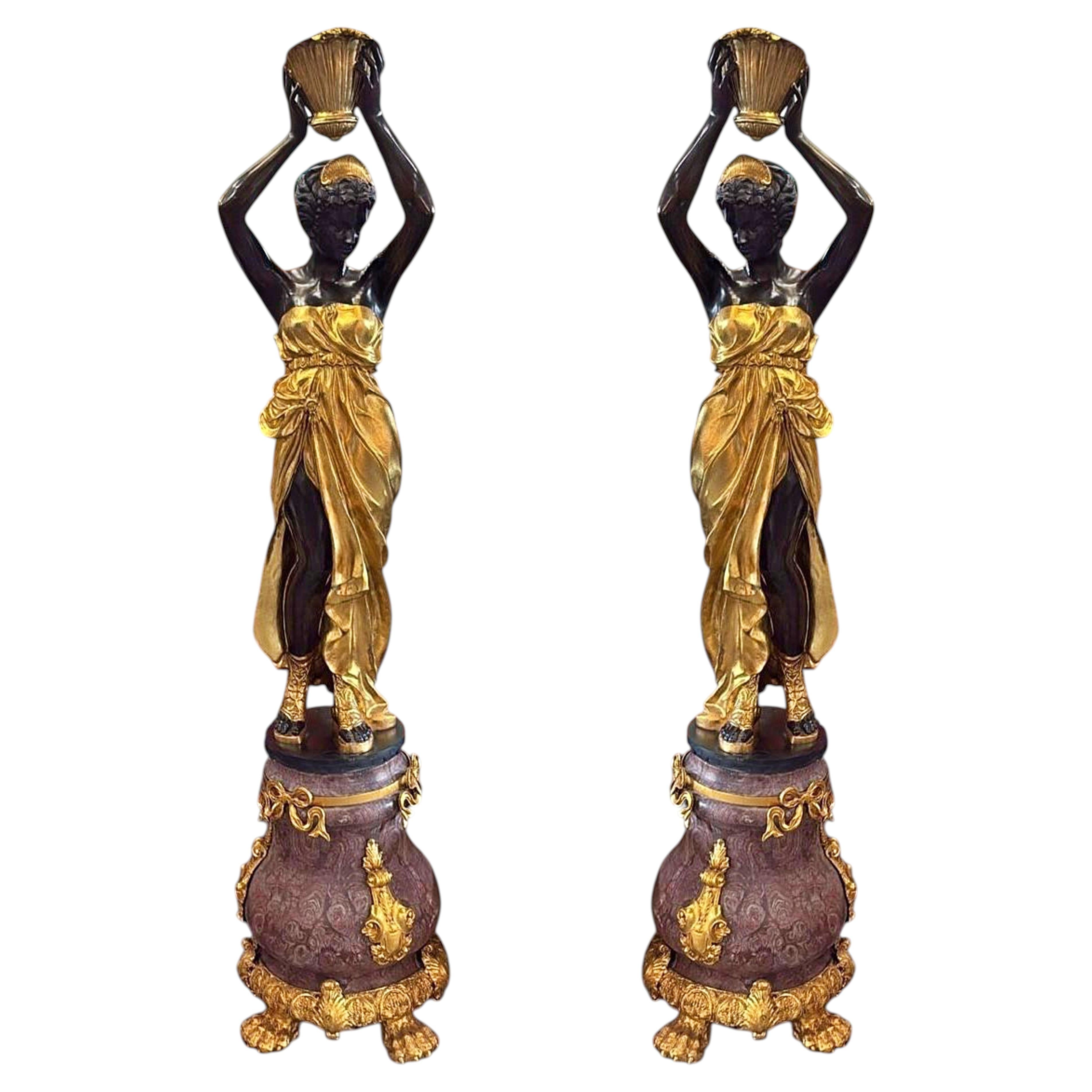 Pair of 21st century bronze sculptures, height: 240 cm