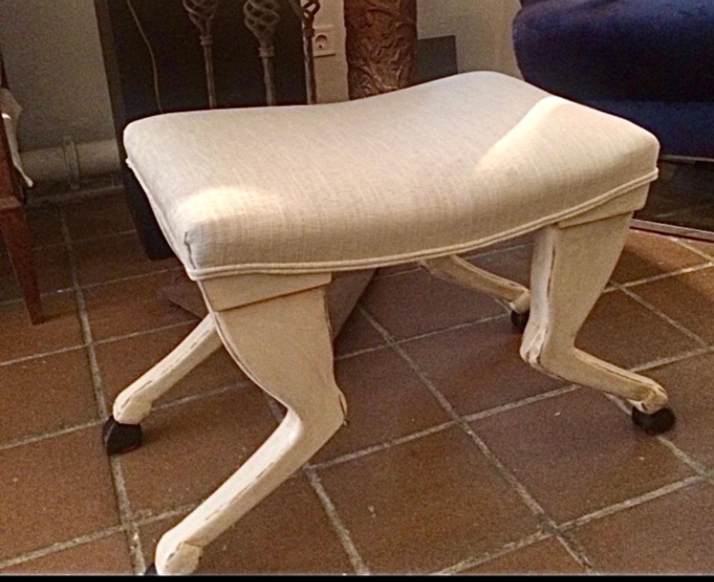 Pair of 21st Century Carved and Painted Upholstered Benches 3