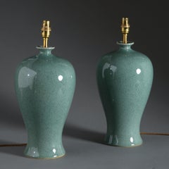 Pair of 21st Century Chinese Celadon Green Crackle Glazed Vases