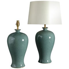 Pair of 21st Century Chinese Celadon Green Crackle Glazed Vases