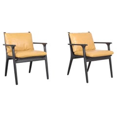 Fauteuils en cuir Modernity : Garniture jaune moutarde avec structure en Oak Oak noir