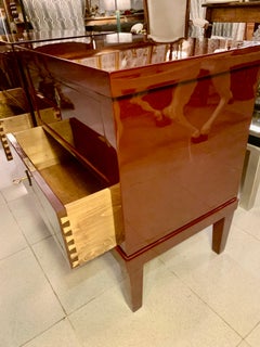 Pair of 21st Maooron Lacquered Commodes or Bedside Tables Biedermeier Style