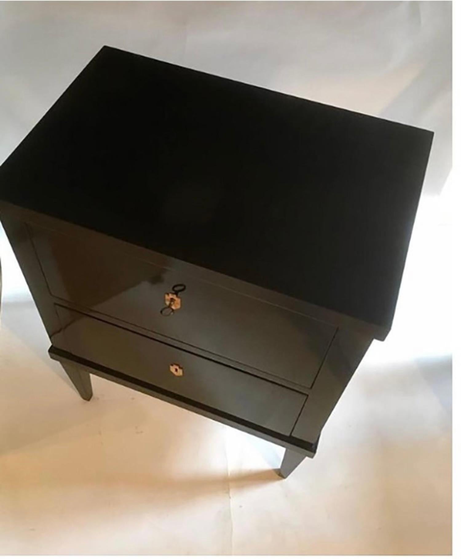 Pair of 21st Small Black Lacquered Commodes or Bedside Tables Biedermeier Style 4