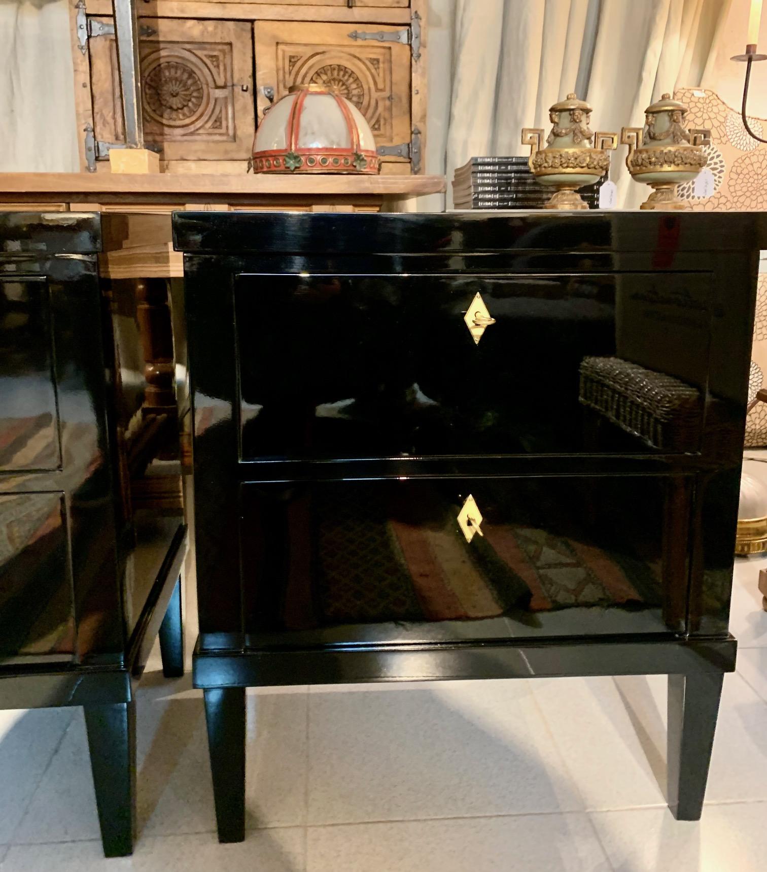 Pair of 21st Small Black Lacquered Commodes or Bedside Tables Biedermeier Style For Sale 8