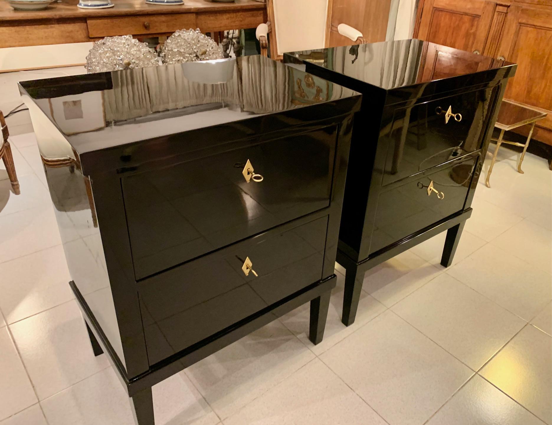 Pair of 21st Small Black Lacquered Commodes or Bedside Tables Biedermeier Style For Sale 13