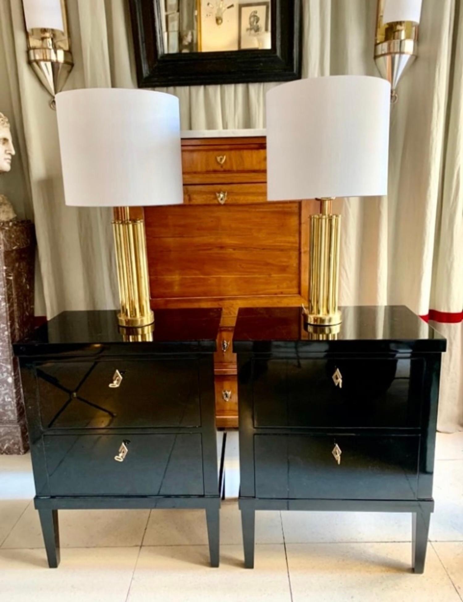 Pair of 21st Small Black Lacquered Commodes or Bedside Tables Biedermeier Style For Sale 3