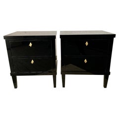Pair of 21st Small Black Lacquered Commodes or Bedside Tables Biedermeier Style