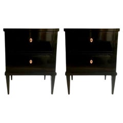 Pair of 21st Small Black Lacquered Commodes or Bedside Tables Biedermeier Style