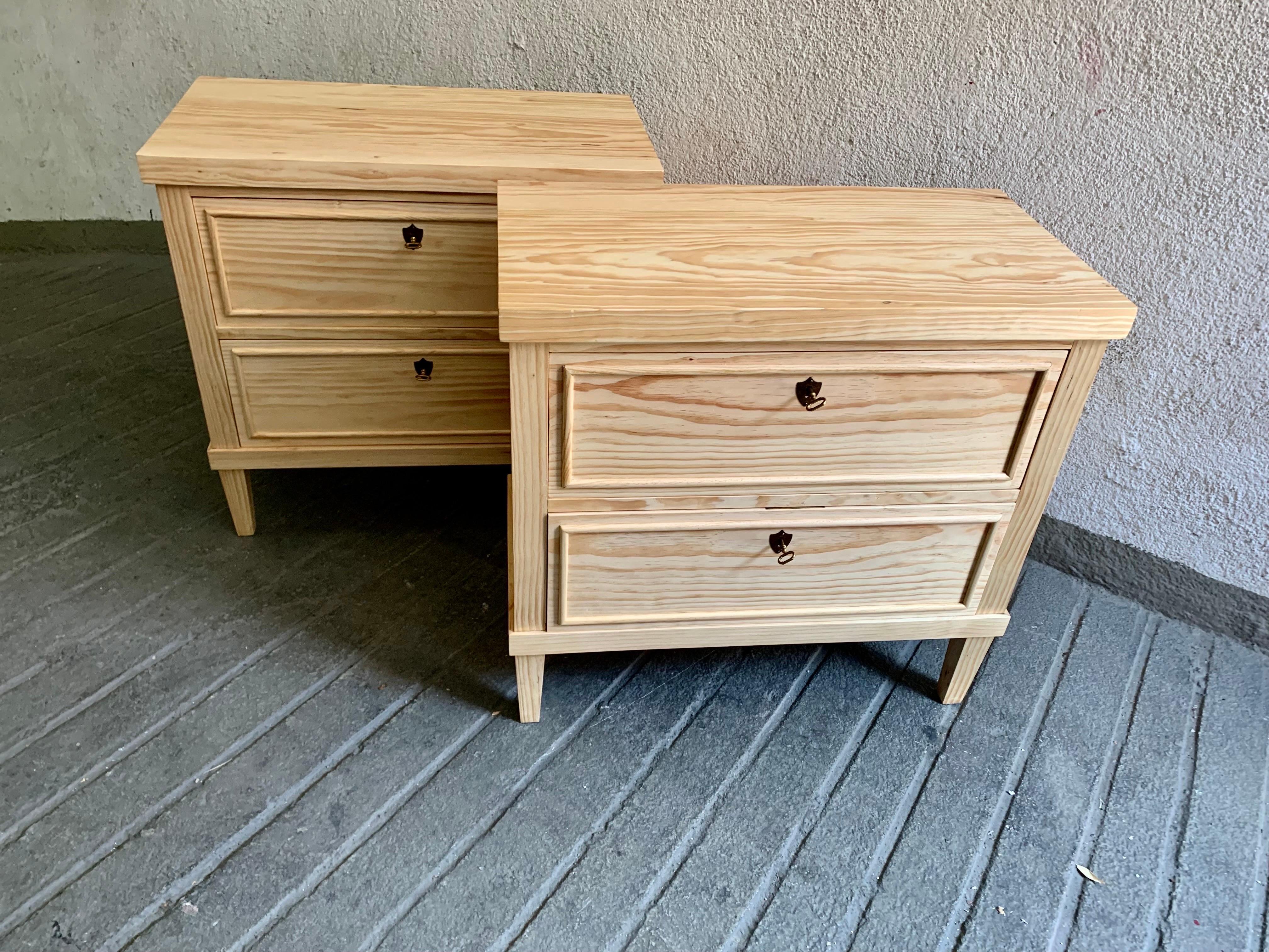 Biedermeier Pair of 21th Century Biedermaier Style Pine Wood Commodes or Night Tables For Sale