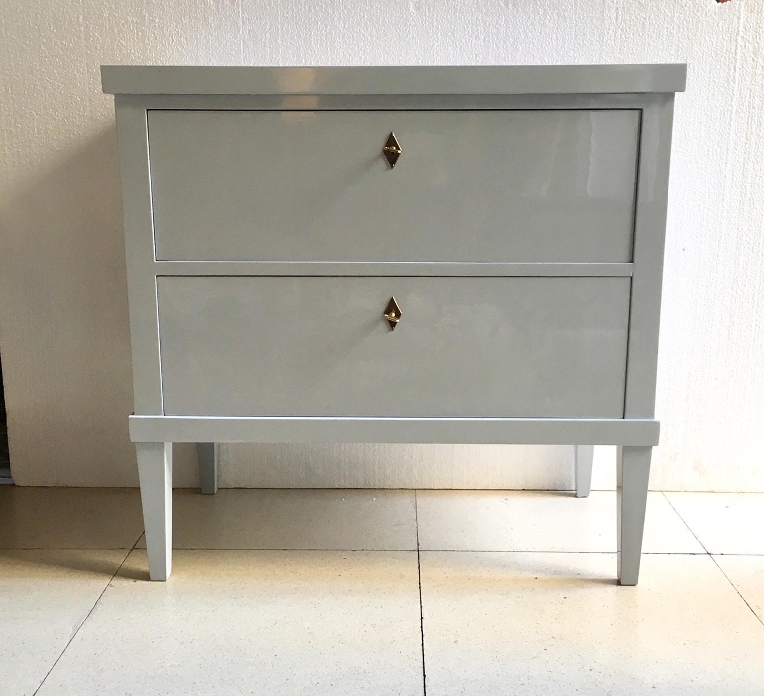 Pair of  21th Gray-White Lacquered Commodes or Bedside Tables Biedermeier Style For Sale 12