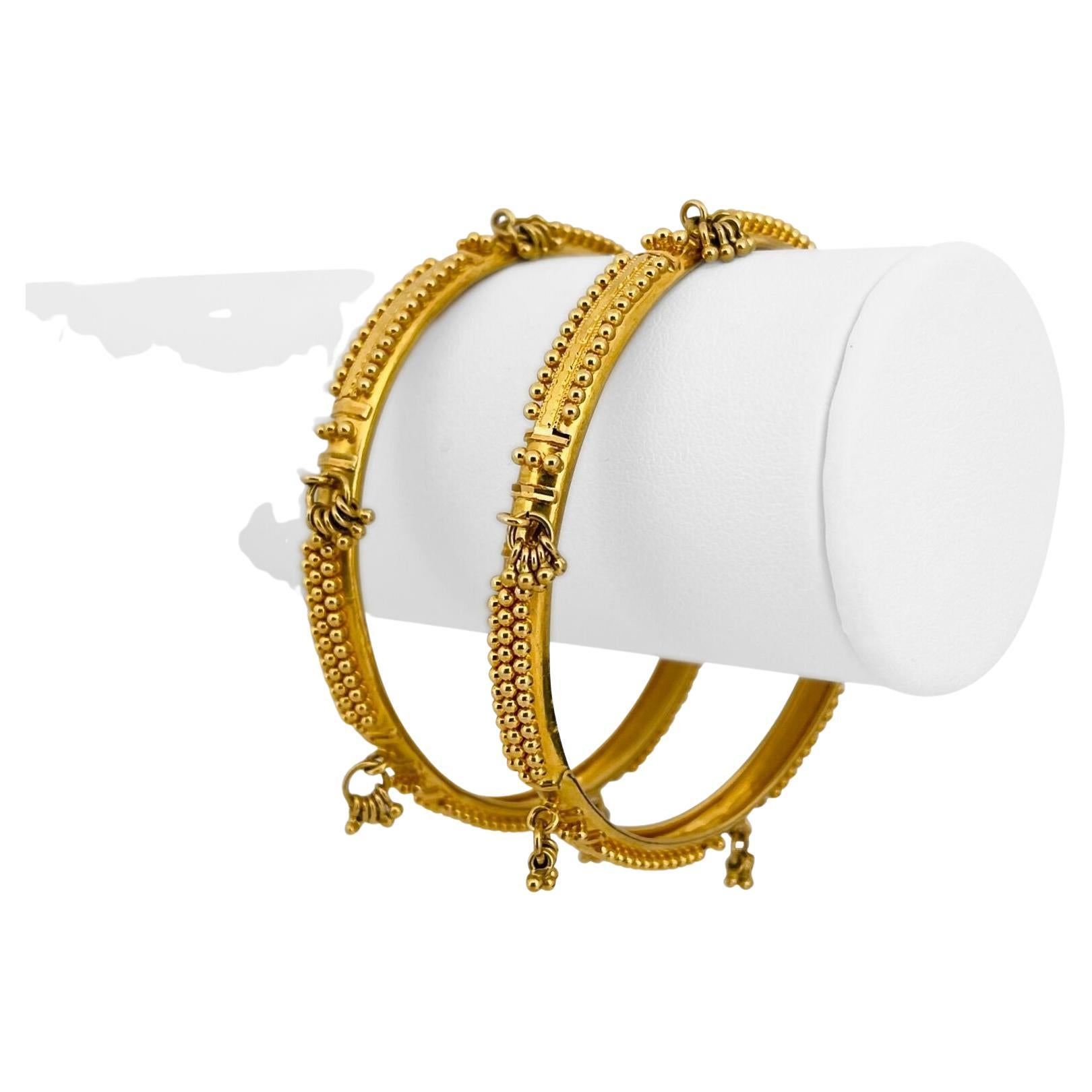 Pair of Enamel Gold Jaipur Indian Bangle Bracelets For Sale at 1stDibs