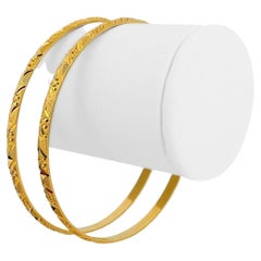 Pair of 22 Karat Yellow Gold Solid Diamond Cut Fancy Bangle Bracelets