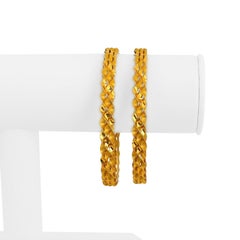 Pair of 22 Karat Yellow Gold Solid Diamond Cut Twisted Bangle