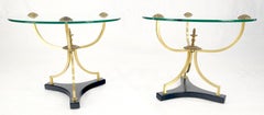 Pair of 22" Round Glass Top Brass Bases End Side Center Tables Stands