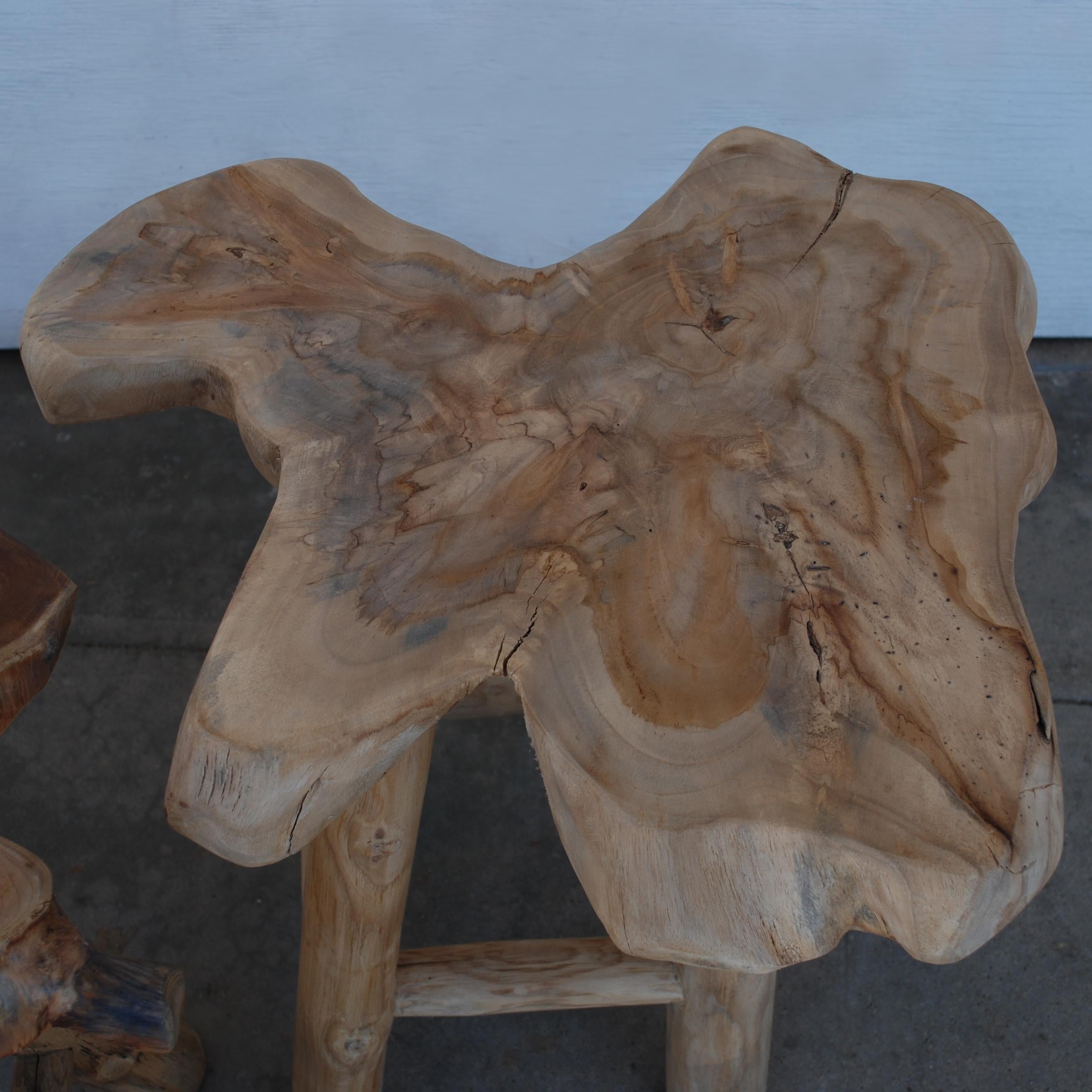 American Pair of Rustic Live Edge Stools For Sale