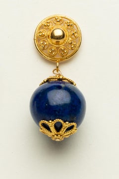 Pair of 22K Gold and Lapis Lazuli Drop Earrings