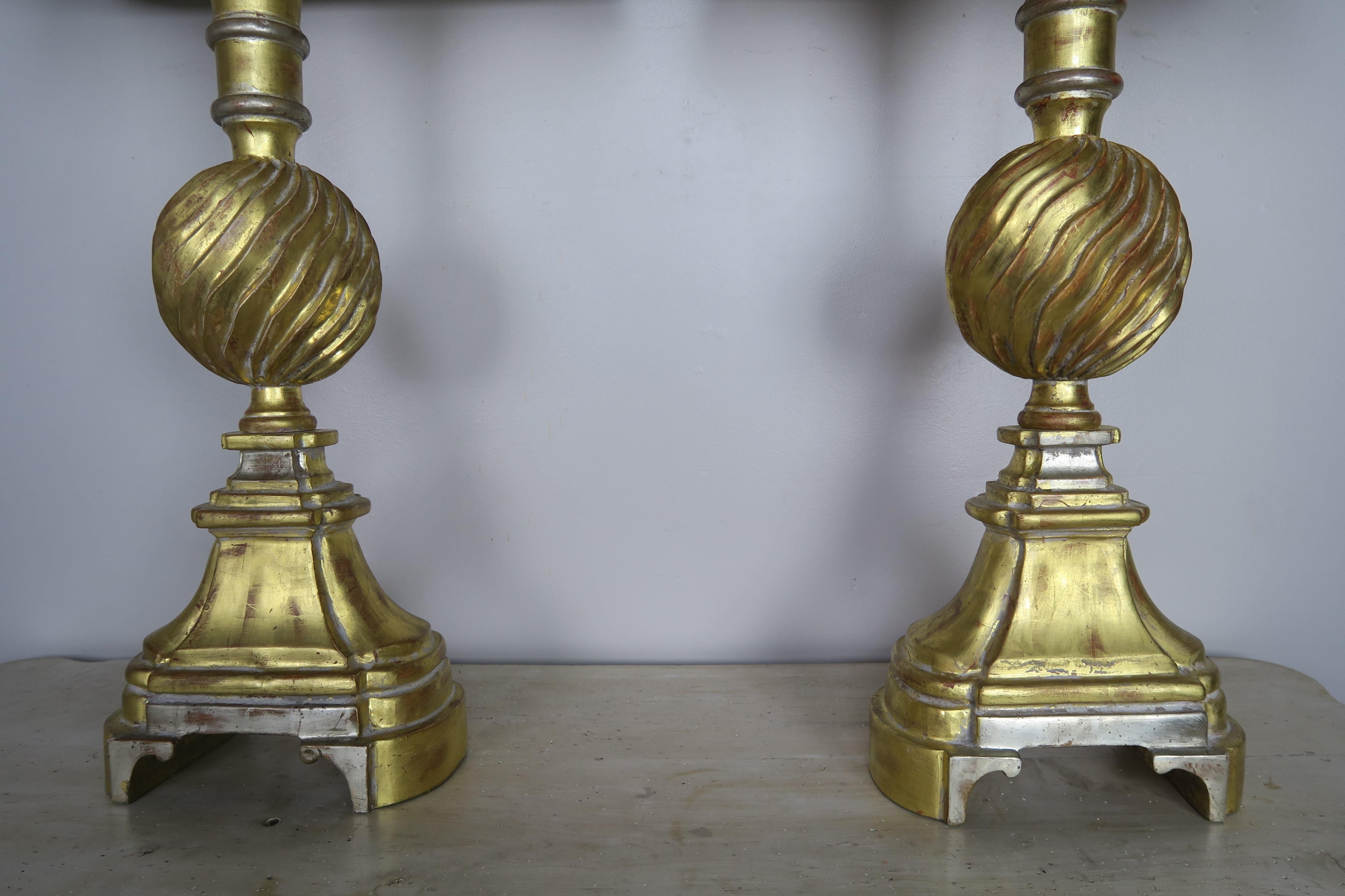 Modern Pair of 22-Karat Gold and Silver Leaf Lamps with Parchment Shades