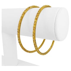 Paar 22k Gelbgold 17g Perlen Diamantschliff Fancy Armreifen 7,5"