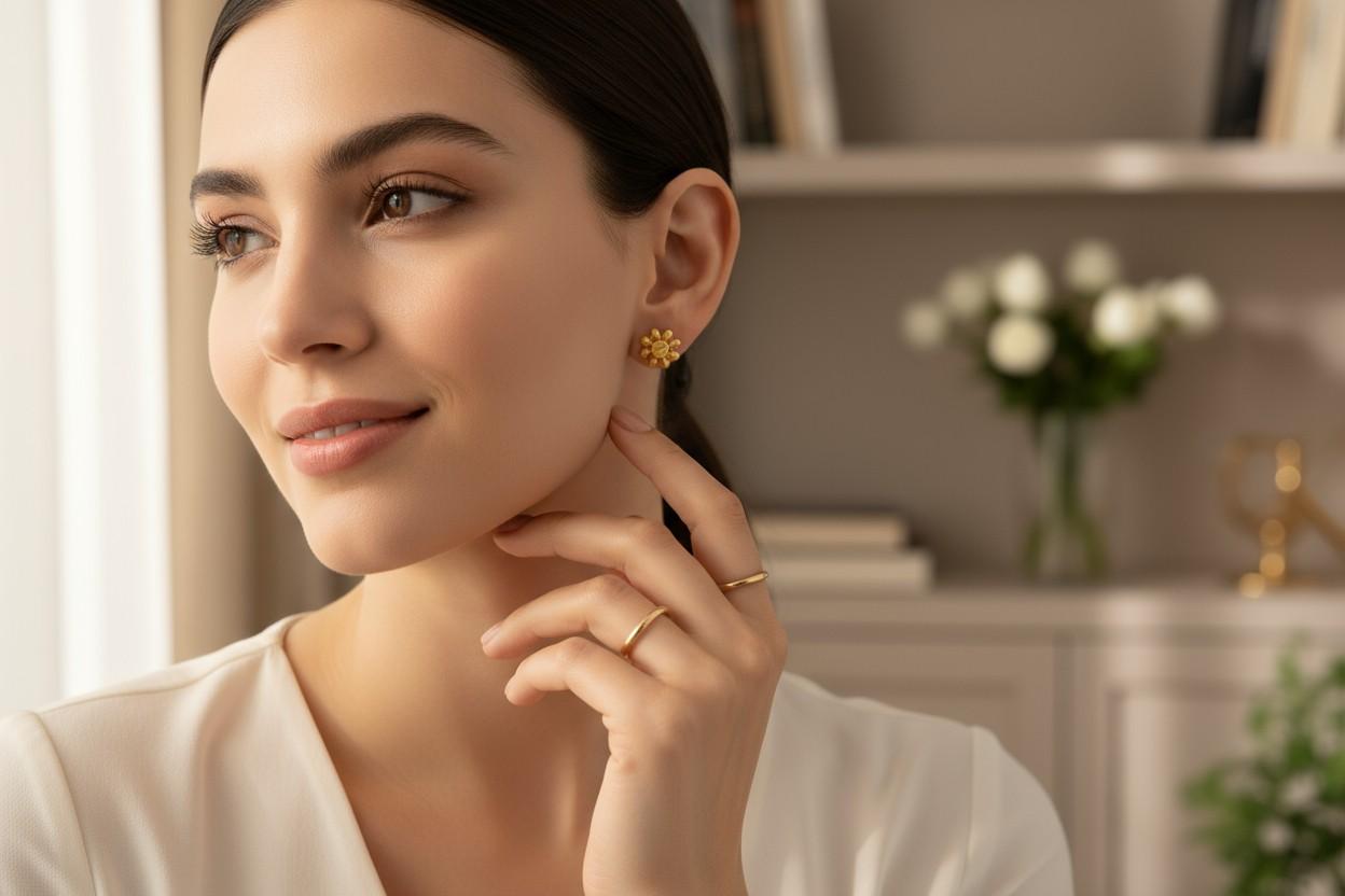 Rétro Coppia di orecchini a perno floreali in oro giallo 22k con fondello a vite in vendita