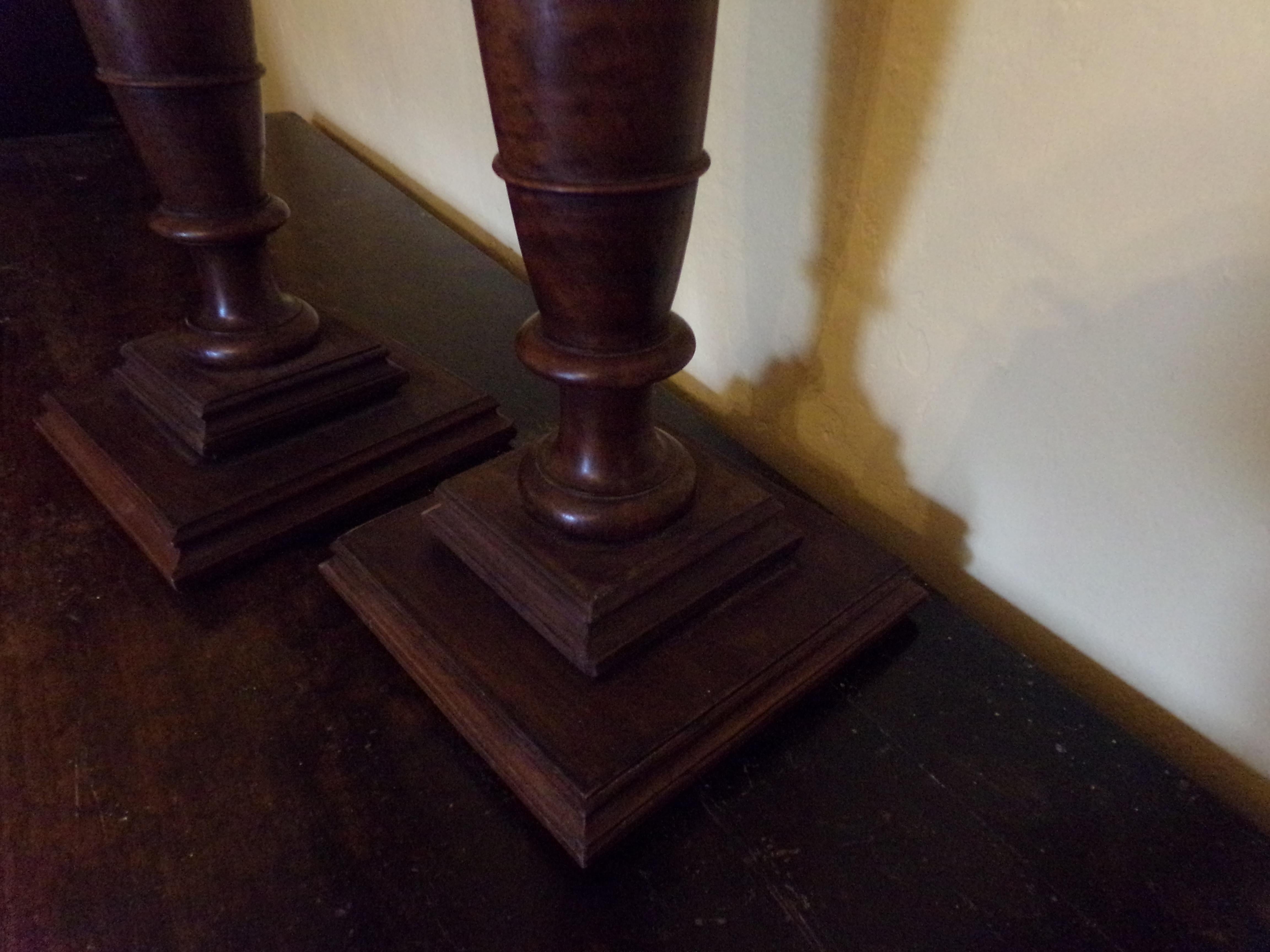A good pair of heavy turned pricket walnut candlesticks circa 1890 beautifully crafted from original circa 1890s wood turnings. Our craftsman has retained all the original patination. A beautiful holiday gift for all the family!
We are listing five