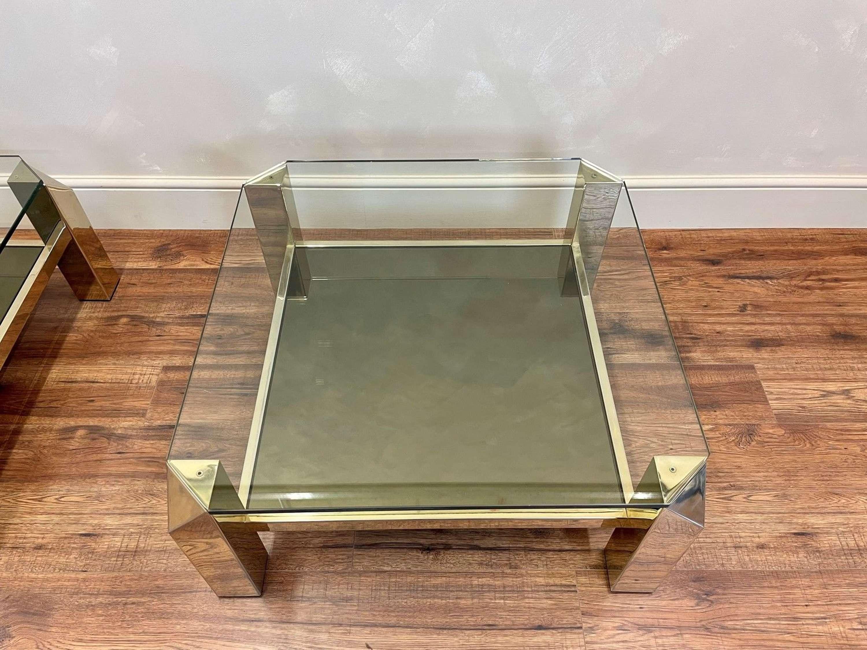 Belgian Pair of 23 Carat Gold Plated, Coffee Tables Tables by Belgo Chrome, c1970