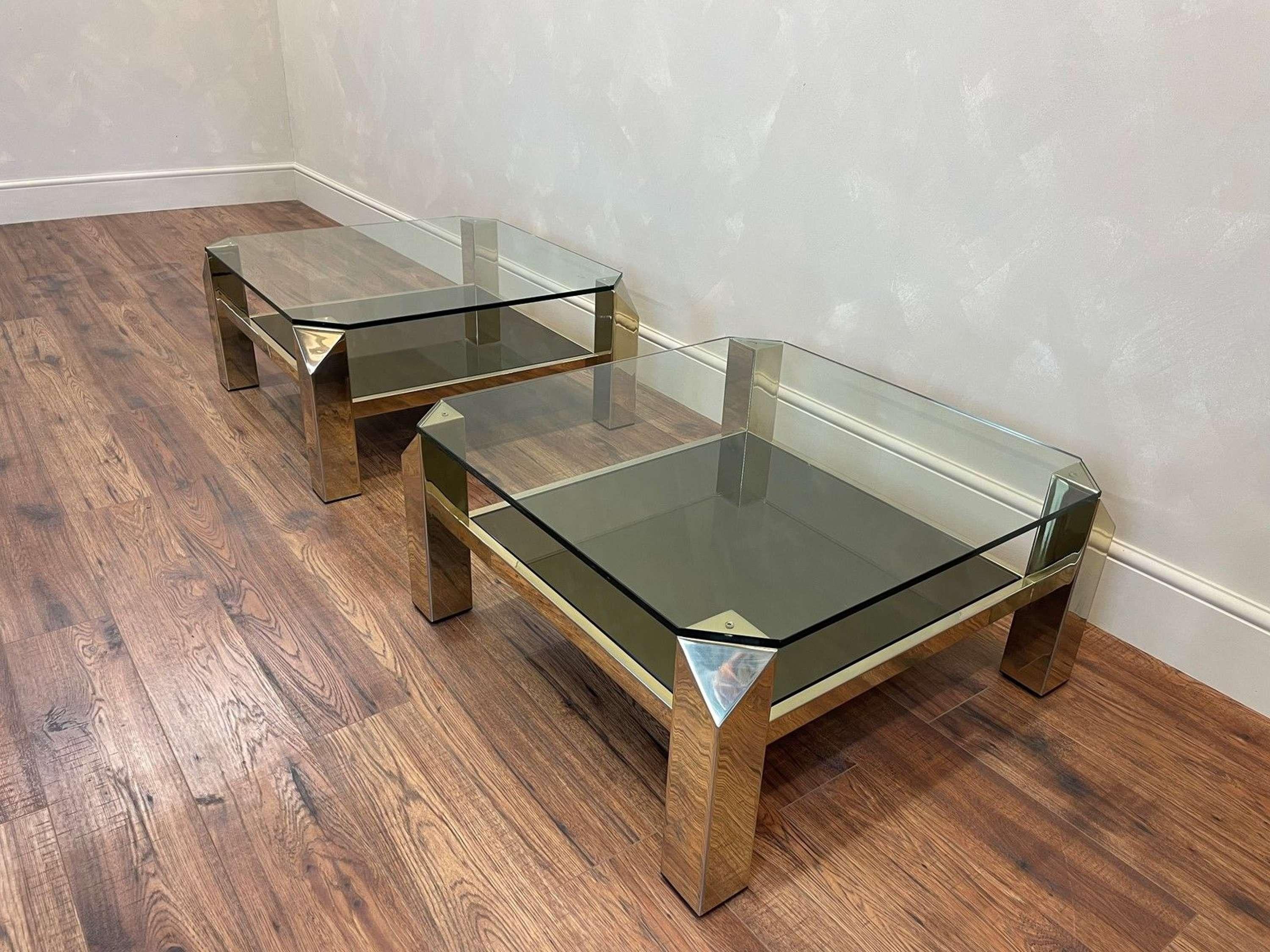 Late 20th Century Pair of 23 Carat Gold Plated, Coffee Tables Tables by Belgo Chrome, c1970