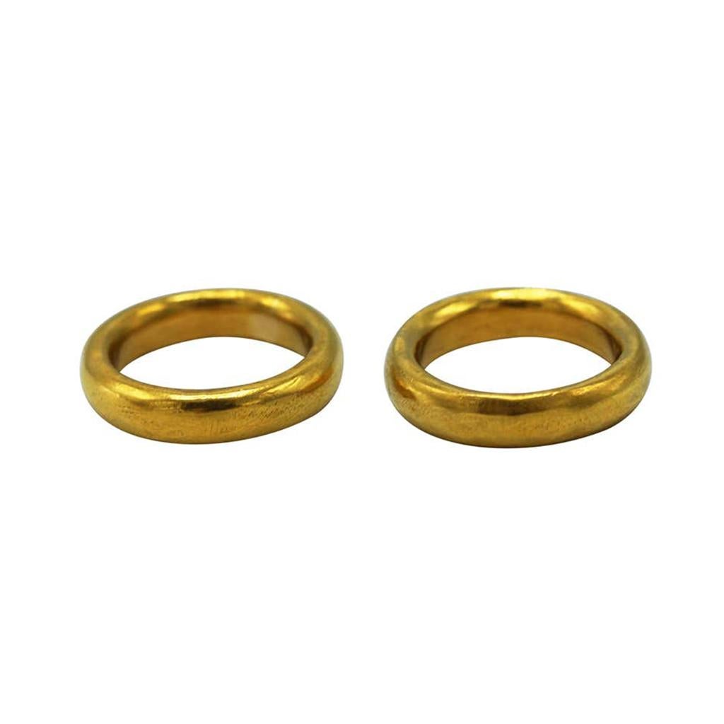 Lovely pair of handmade 24 karat gold band rings by Rosaria Varra. The pure gold of 24k make these bands substantially hefty in weight, as 15.0 grams each, these handmade bands of pure gold sit gracefully on the finger and can be paired with other