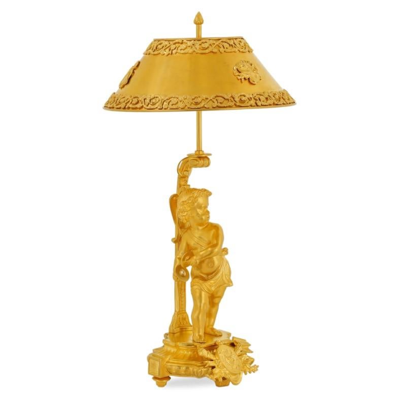 Paar 24-Karat vergoldete Messinglampen aus Messing (Europäisch) im Angebot
