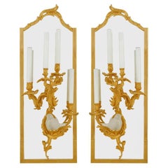 Pair of 24-Karat Gold Plated Brass Rococo Sconcess