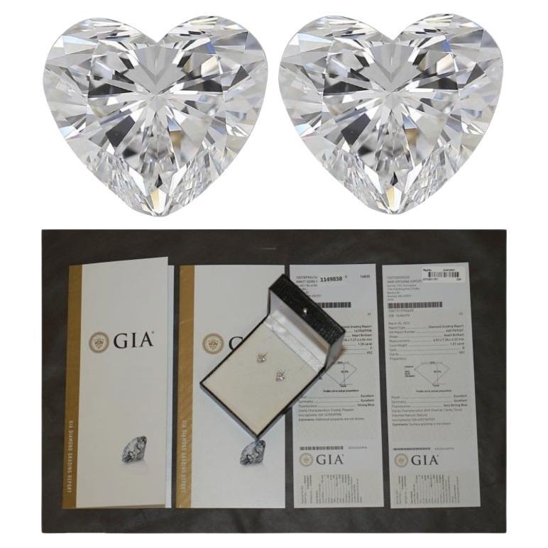 PAIR OF 2.41CT GIA DIAMOND CERTIFICATED & STAMPED HEART SHAPED STUD EARRiNGS For Sale