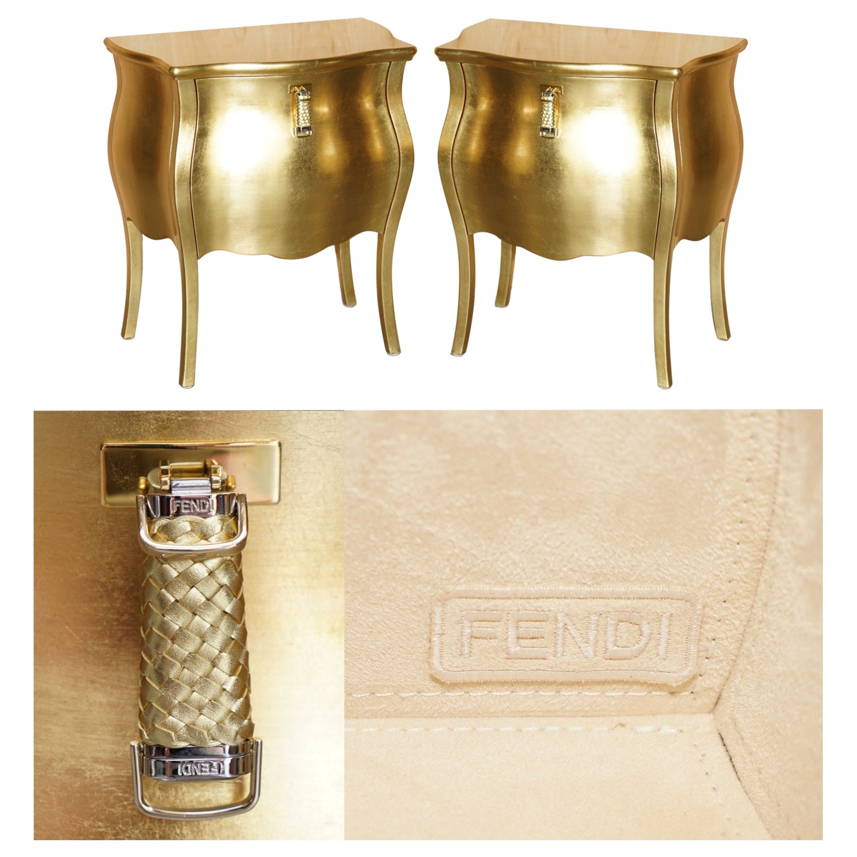 COPPIA DI COMODINI Fendi Casa CANOVA CON FOGLIA D'ORO A 24 CARATI in vendita