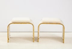 Pair of 24k Gold Gilt and Ivory Boucle Waterfall Stools or Benches, Italy, 1970