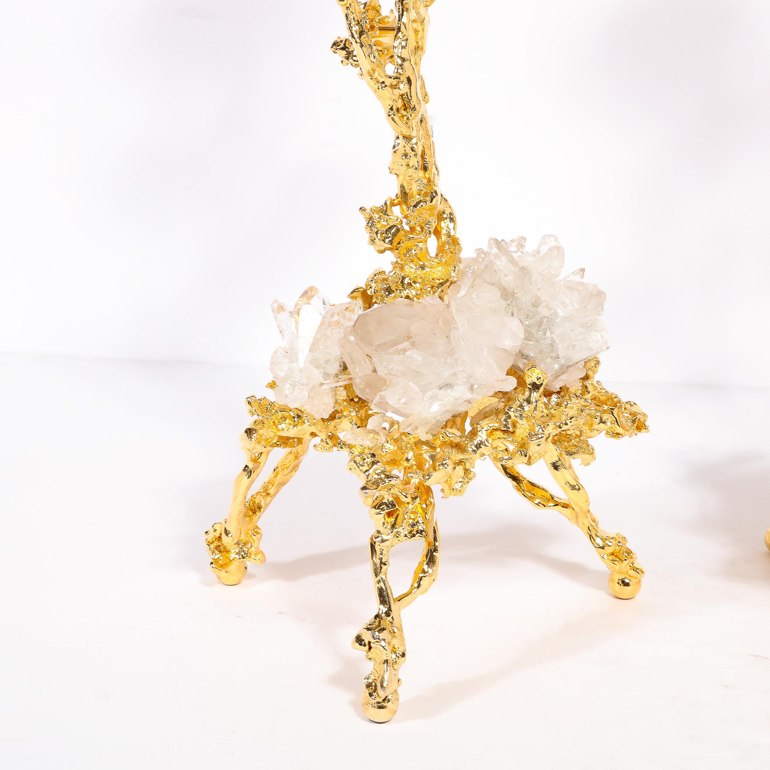 Ein Paar Kerzenständer aus 24-karätigem Gold mit Bergkristallen von Claude Boeltz (Moderne der Mitte des Jahrhunderts) im Angebot