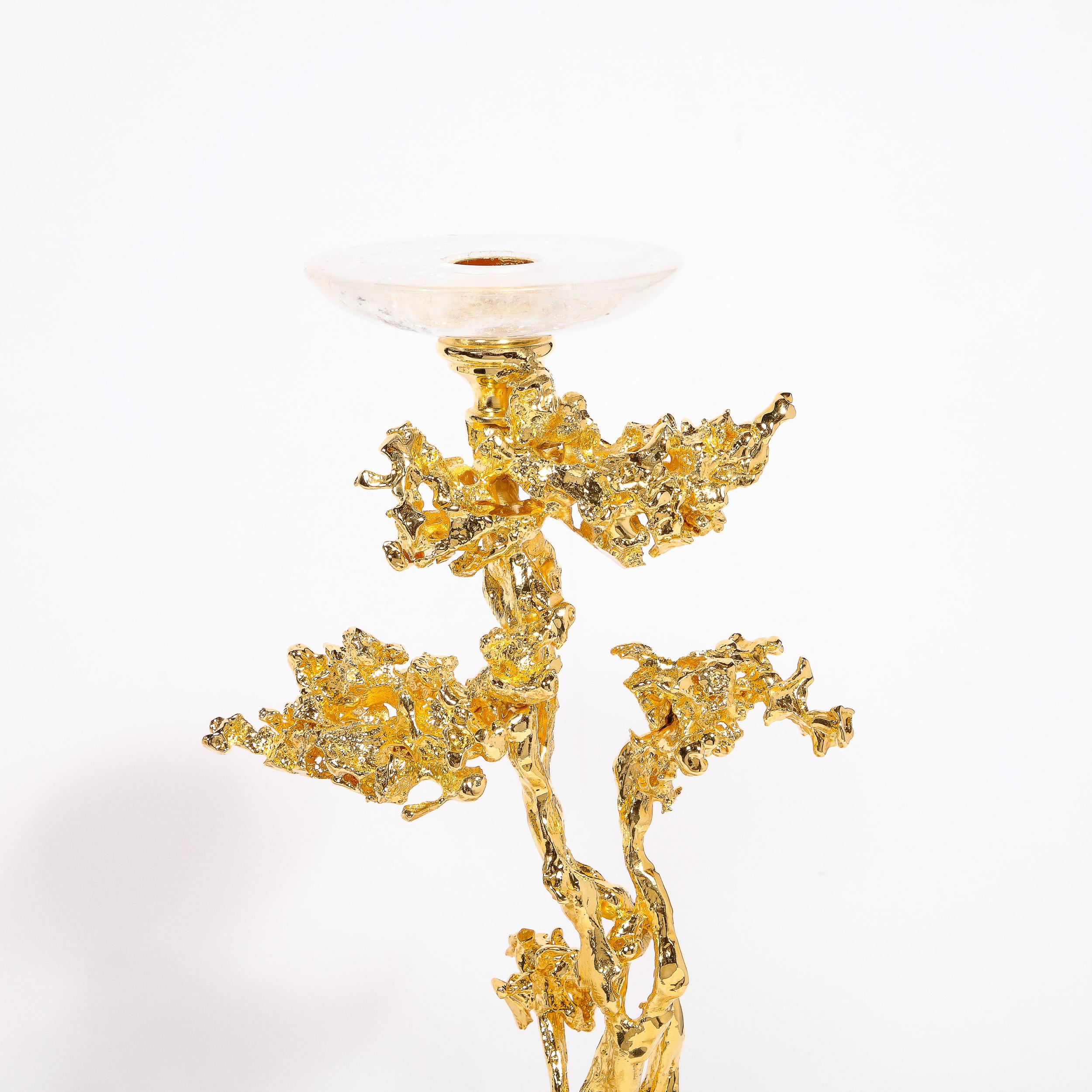 Ein Paar Kerzenständer aus 24-karätigem Gold mit Bergkristallen von Claude Boeltz im Angebot 3
