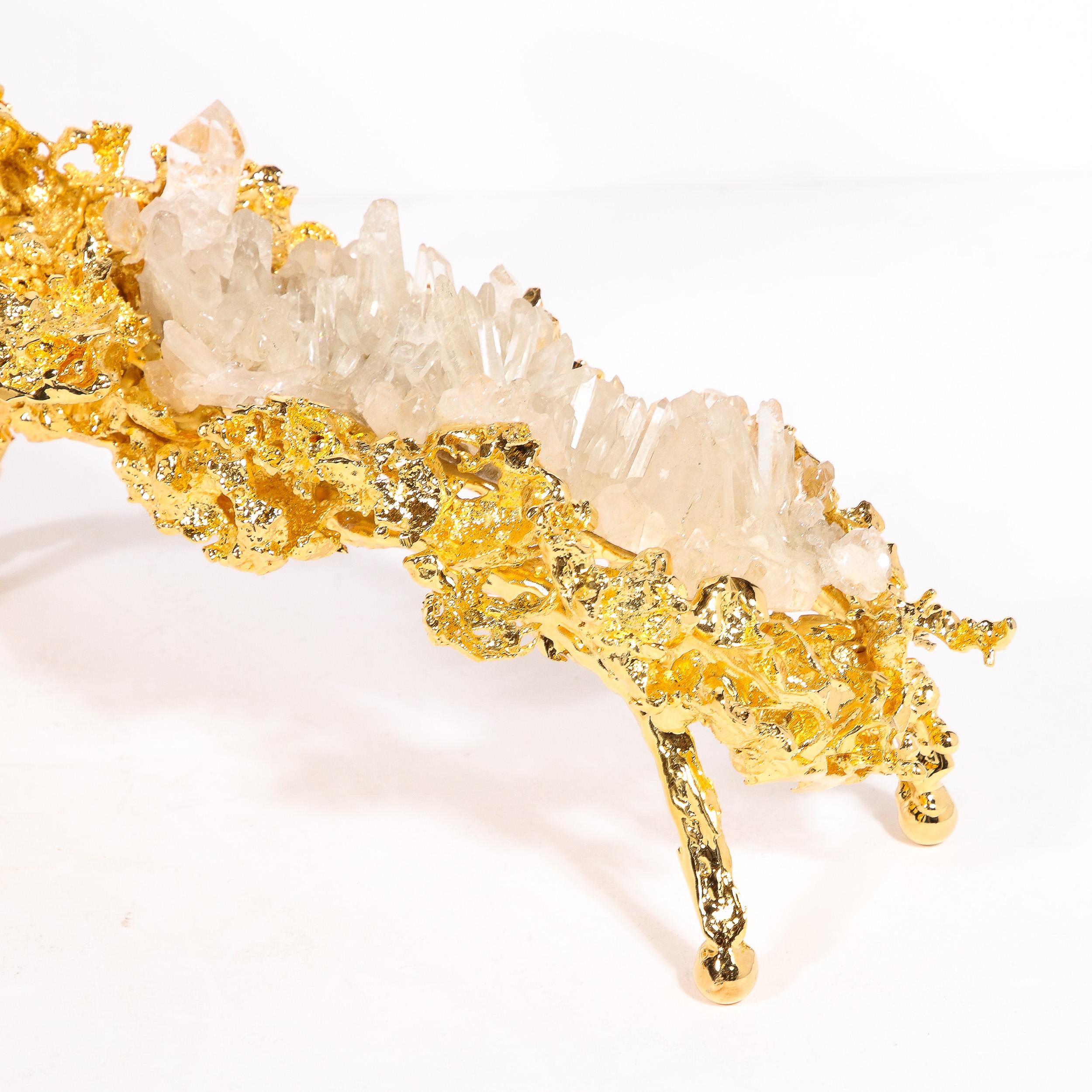 Coppia di portacandele a ramo basso in oro 24 carati con cristalli di rocca di Claude Boeltz in vendita 4