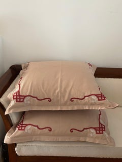 Pair of 27” by 27” Silk Embroidered Pillows Feather Down