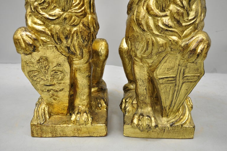 Pair of Italian Terracotta Gold Leaf Lion Statues Sculpture at 1stDibs