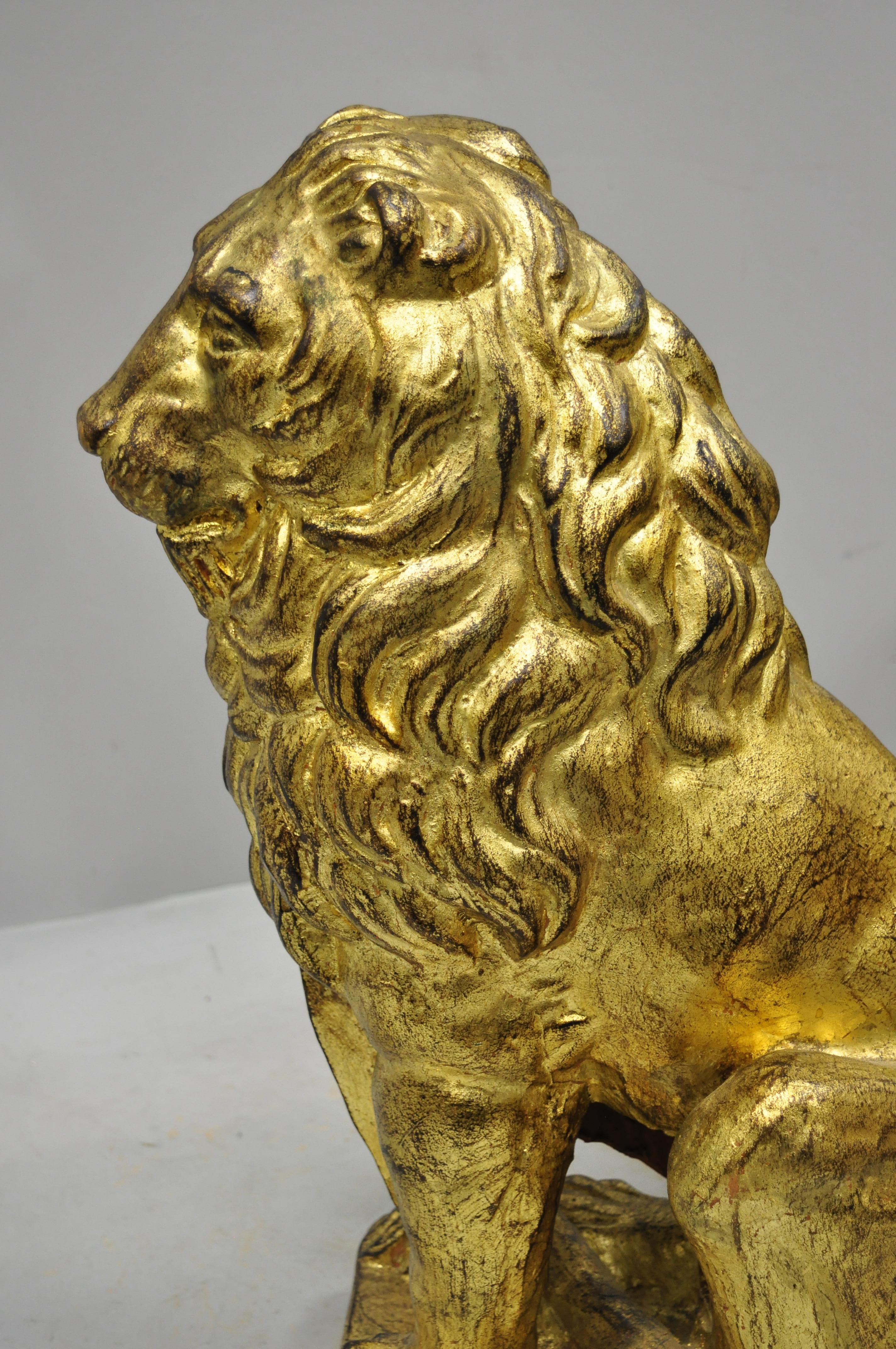 Pair of Italian Terracotta Gold Leaf Lion Statues Sculpture 2