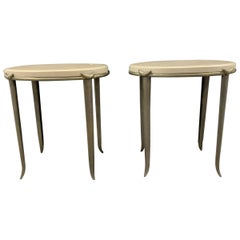 Pair of 27” Tall Bronze and Indiana Limestone Tables By Tom Corbin.