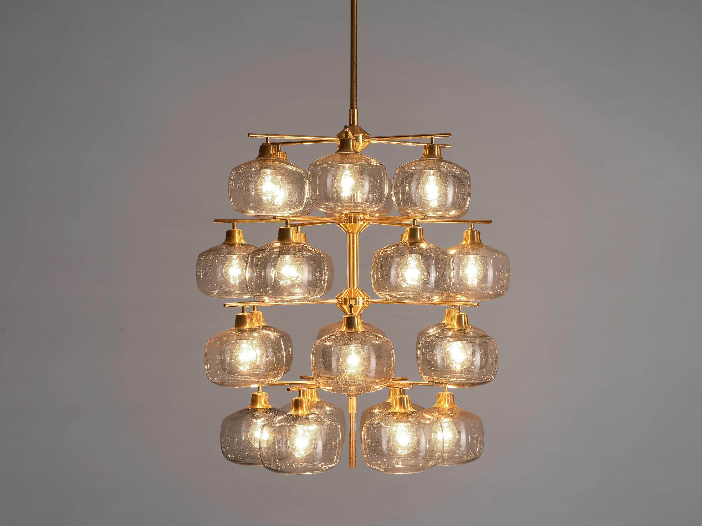 Brass Pair of Swedish Chandeliers by Holger Johansson, 1952