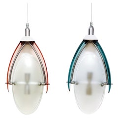 Pair of 2Oth C. Pendants in Blue & Red Tinted-Altuglass Fin Att. to Cristal Arte
