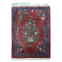 Pair of 2x2.5 Each Antique Persian Kashan Rugs Manchester Wool Botanical Tapestr