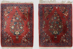 Pair of 2x2.5 Antique Indian Manchester Rugs Fine Wool Botanical Vase C.1880