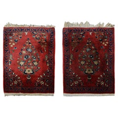 Pair of 2x2.5 Each Antique Persian Kashan Rugs Manchester Wool Botanical Tapestr