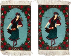 Coppia di tappeti persiani Tabriz di alta qualità, 2x3, firmati, in lana e seta, 61x76 cm