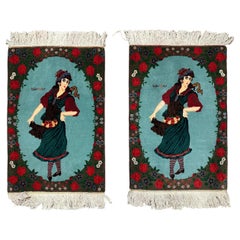 Coppia di tappeti persiani Tabriz di alta qualità, 2x3, firmati, in lana e seta, 61x76 cm