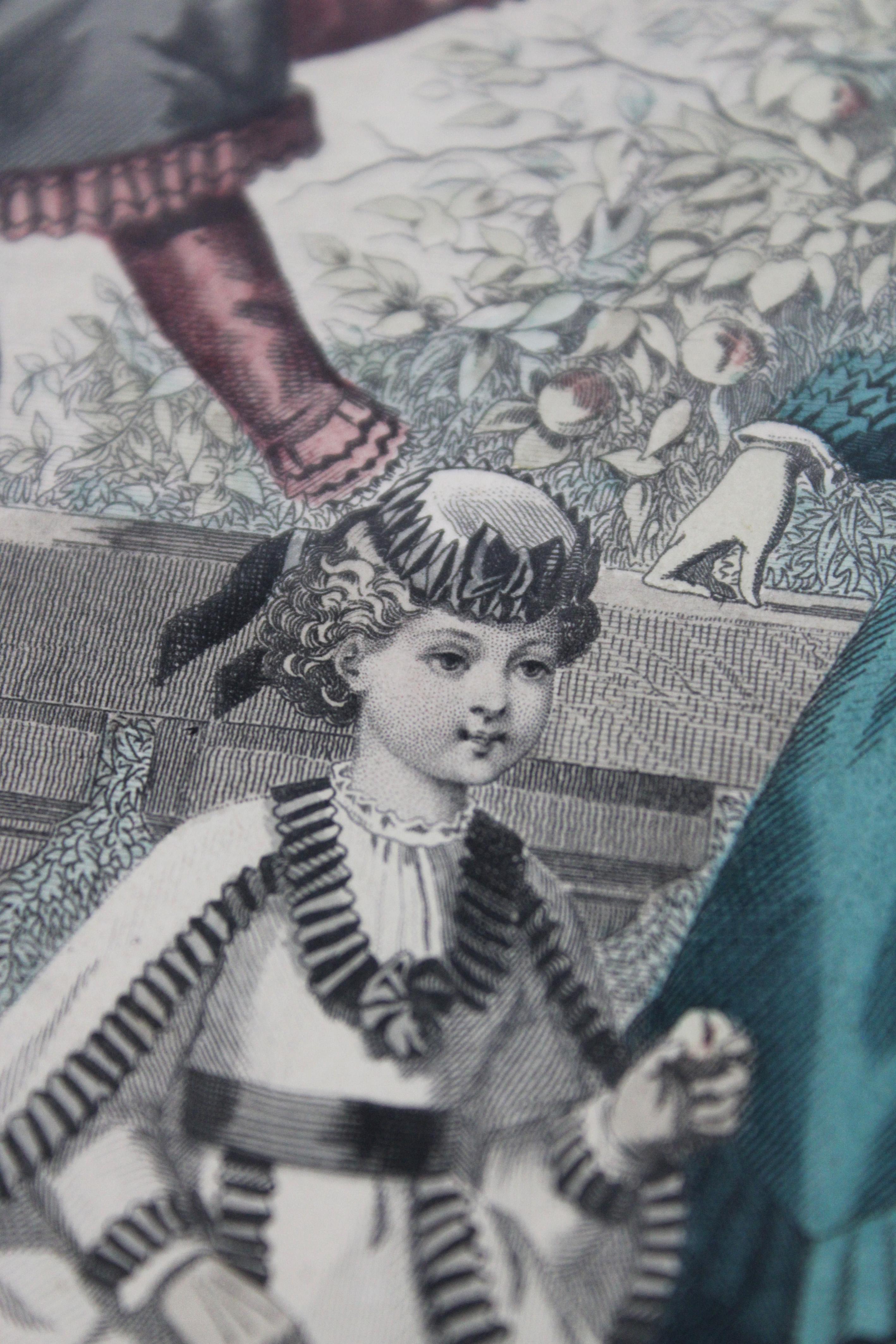 Pair of 3 Colored etches “Journal des dames & des demoiselles” Paris France 1870 For Sale 2